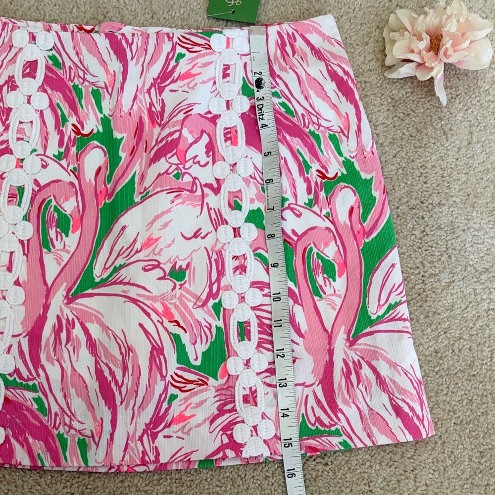 Lilly Pulitzer Pink & Green Flamingo Marigold skort with White Trim, 2, NWT - Picture 2 of 8